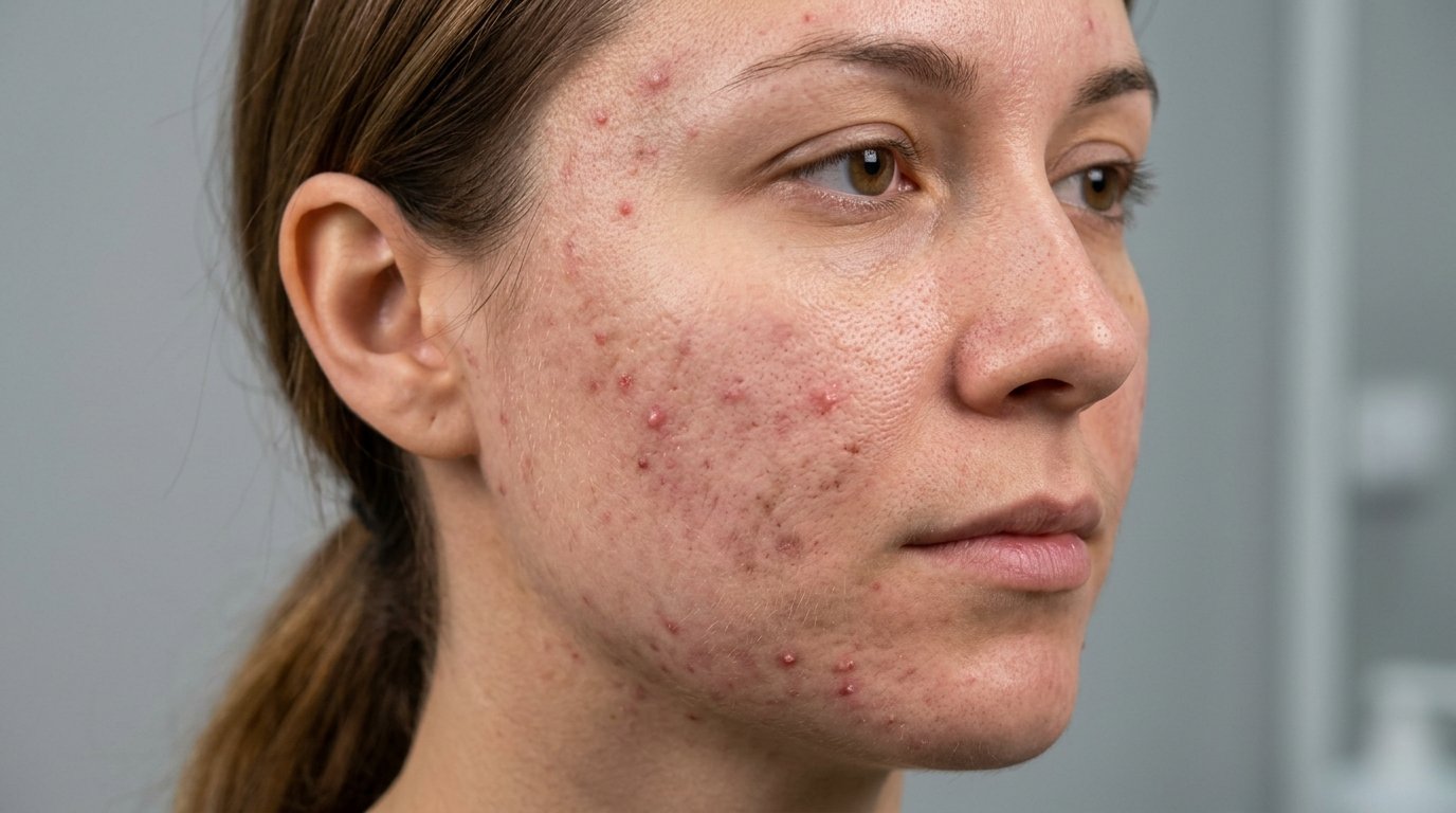 Patient before clinical acne and skin revision treatment
